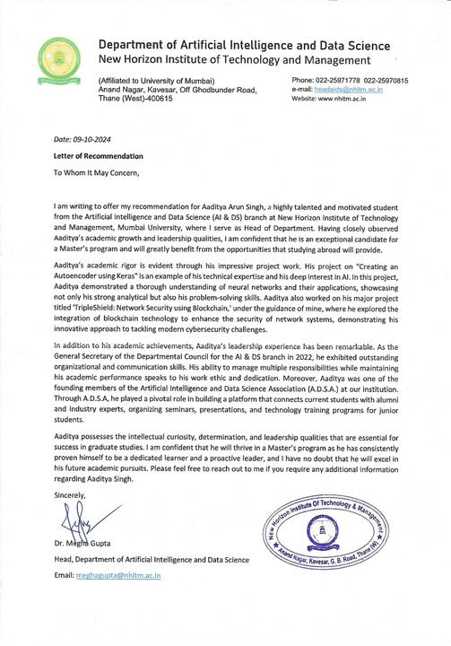 LOR from Head of Department: AI